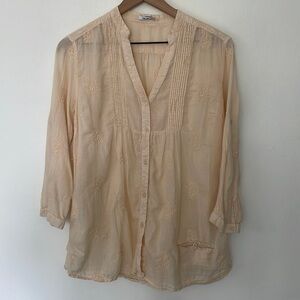 Eze Sur Mer| 100% Cotton Paisley Embroidered Popover Roll Tab Sleeve Tunic Small